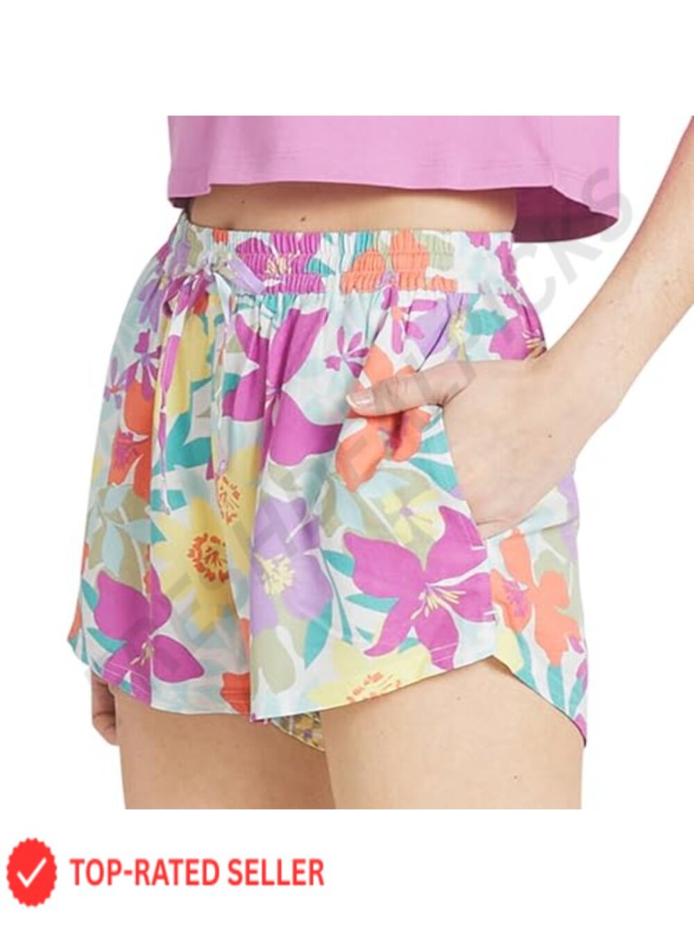 High Waisted Rayon Beach Shorts Drawstring Swim Cover-Up